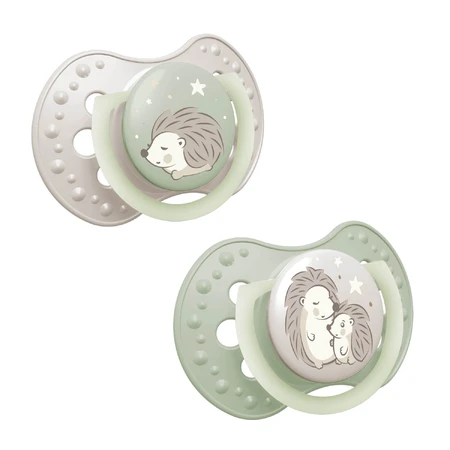 Lovi Night & Day, pacifier, silicone, dynamic, Hedgehog, from 18 months, 2 pieces