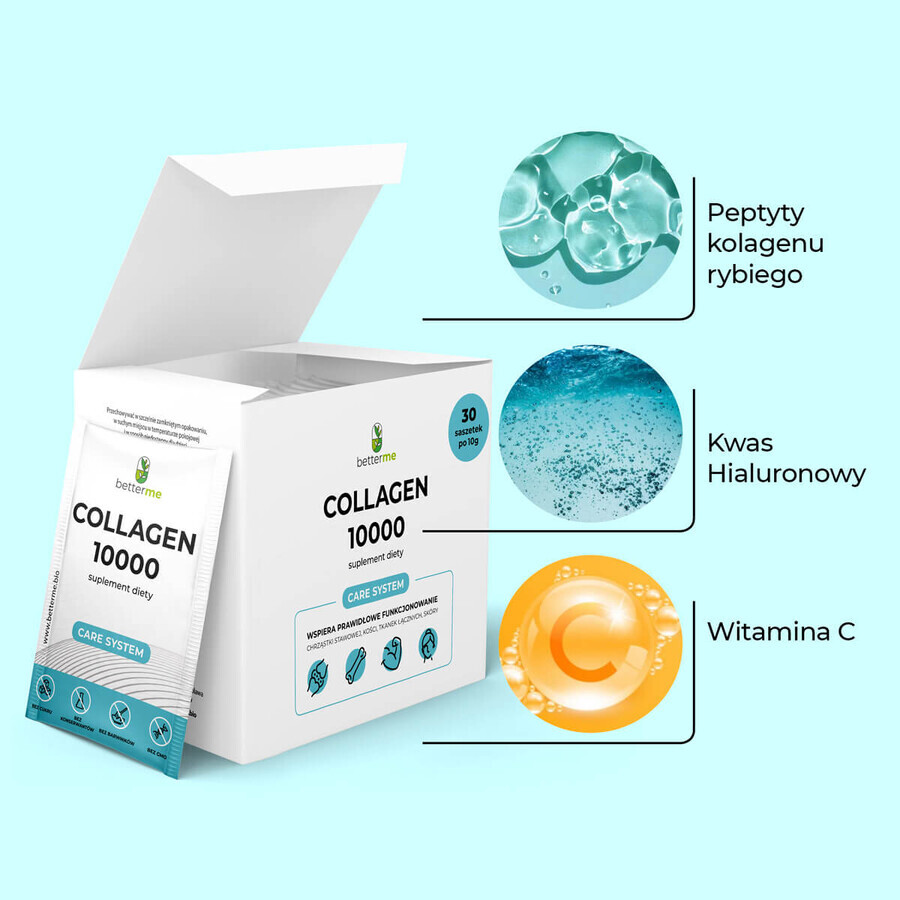 BetterMe Colágeno 10000, sabor neutro, 10 g x 30 sobres