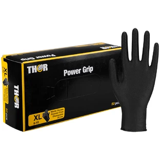Thor Power Grip, nitril handschoenen, niet-steriel, poedervrij, zwart, maat XL, 50 stuks