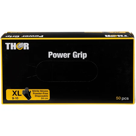 Thor Power Grip, nitril handschoenen, niet-steriel, poedervrij, zwart, maat XL, 50 stuks