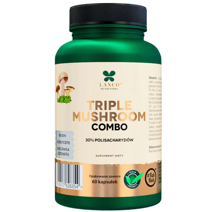 Lanco Nutritions Triple Paddenstoel Combo, 60 capsules