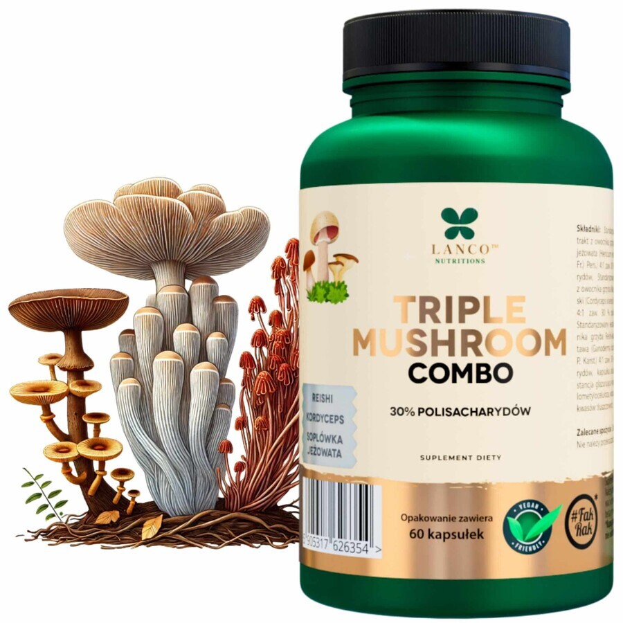Lanco Nutritions Triple Paddenstoel Combo, 60 capsules