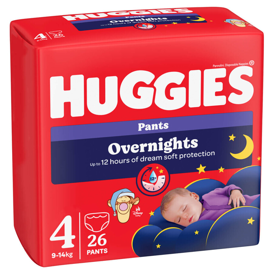 Huggies Overnights, pañales, Disney, talla 4, 9-14 kg, Mega Pack, 26 unidades