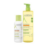 Set A-Derma Exomega Control, ulei de duș emolient, piele uscată și predispusă la atopie, de la naștere, 750 ml + cremă emolientă, piele uscată și predispusă la atopie, 400 ml