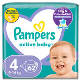 Pampers Active Baby, luiers, maat 4, 9-14 kg, 62 stuks