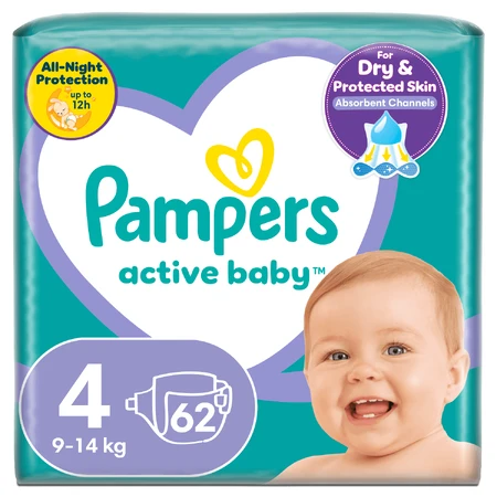 Pampers Active Baby, diapers, size 4, 9-14 kg, 62 pieces