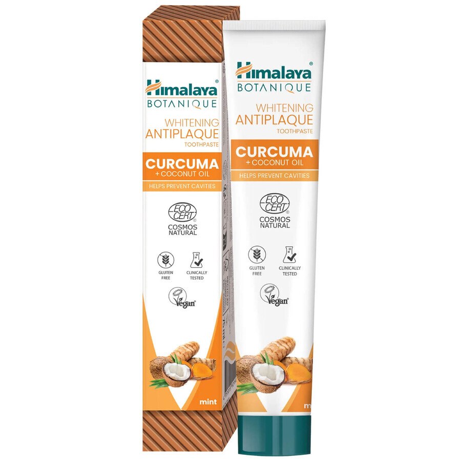 Himalaya Botanique, whitening paste, turmeric and coconut oil, fluoride free, 75 ml.