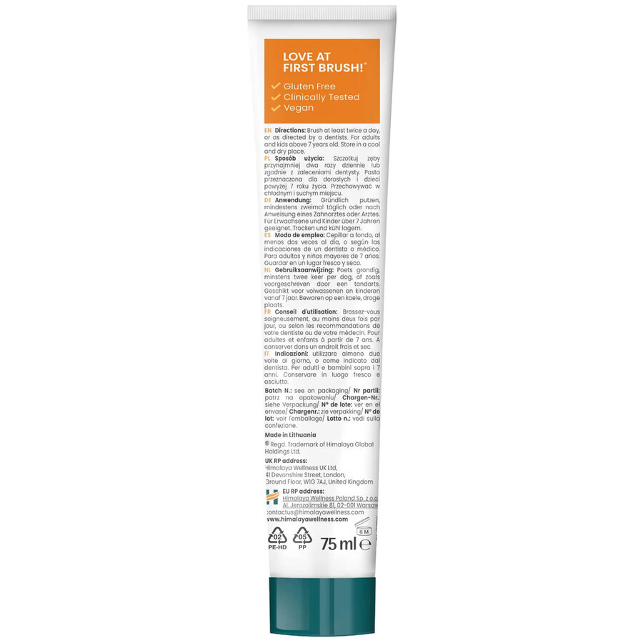 Himalaya Botanique, whitening paste, turmeric and coconut oil, fluoride free, 75 ml.