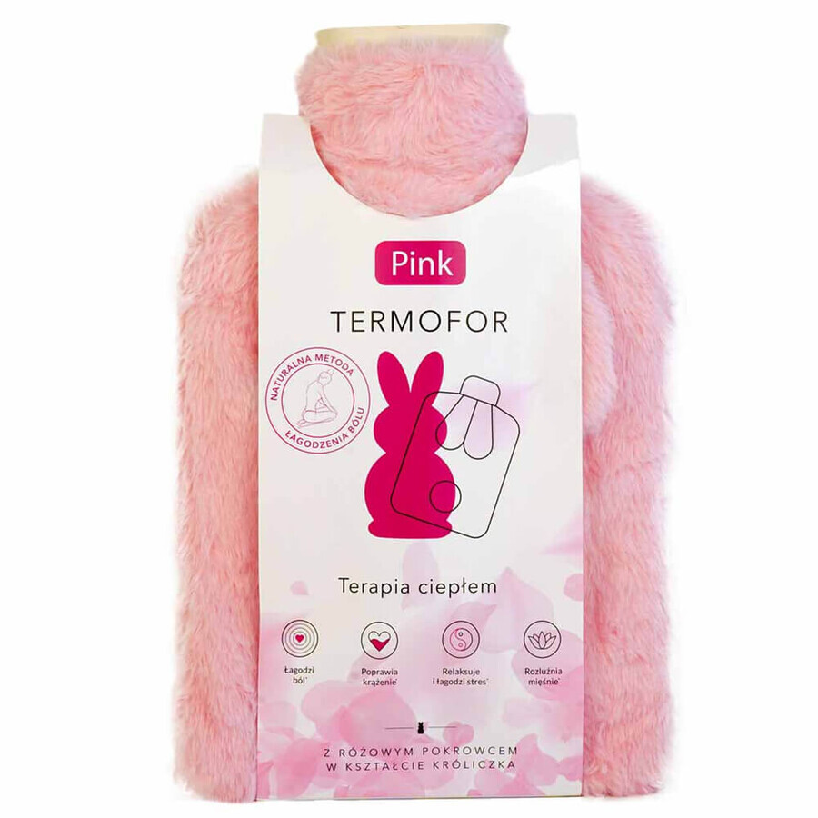 Roz, sticlă de apă termală cu capac, iepuraș roz, 2 l, 1 buc