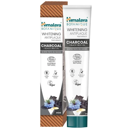 Himalaya Botanique, whitening tandpasta, actieve kool en nigella-olie, fluoridevrij, 75 ml