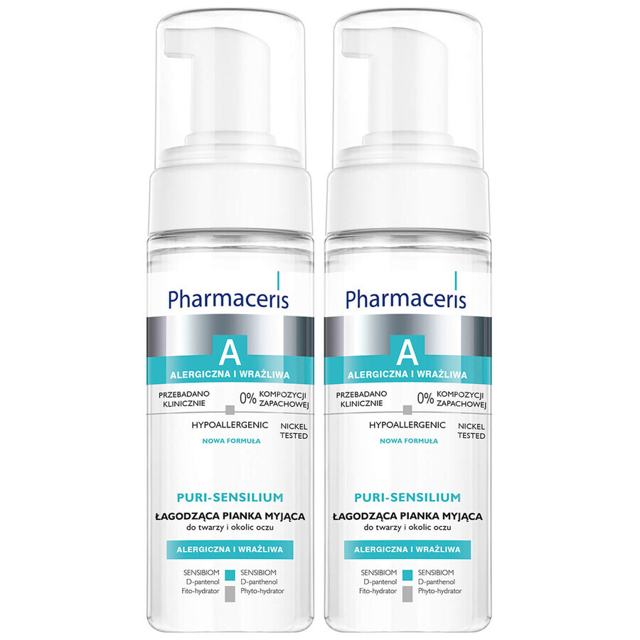 Set Pharmaceris A Puri-Sensilium, schiuma detergente lenitiva per viso e contorno occhi, 2 x 150 ml