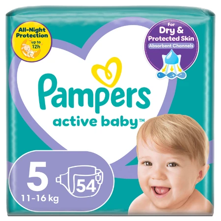 Pampers Active Baby, pañales, talla 5, 11-16 kg, 54 pzs