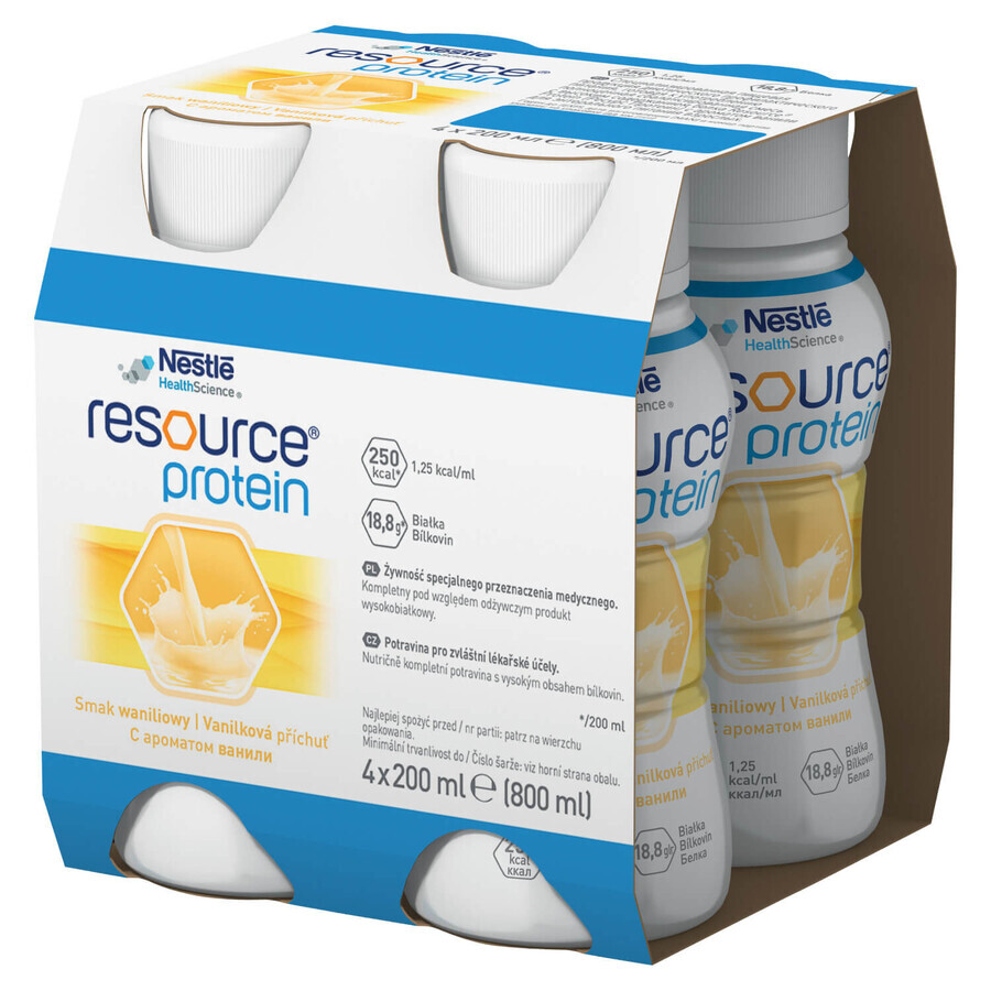 Set Resource Protein, nutritional formula, vanilla flavor, 8 x 200 ml + Opharm Senior Hygienic 3-in-1, wet wipes, 72 pieces free