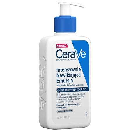 CeraVe, intensief hydraterende emulsie met ceramiden en 5% hydro-ureum complex, droge, zeer droge en ruwe huid, 236 ml