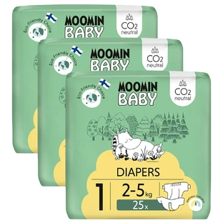 Moomin Baby, diapers, size 1, 2-5 kg, 75 pieces