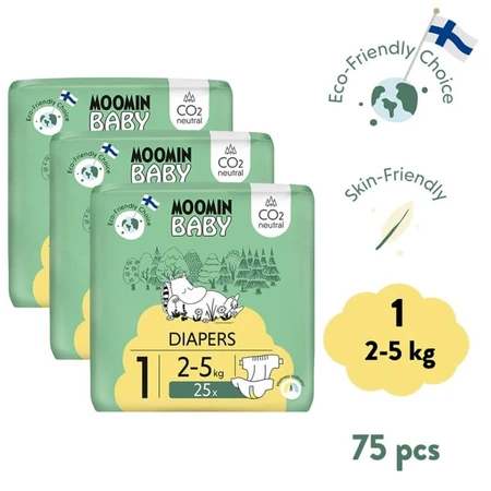 Moomin Baby, diapers, size 1, 2-5 kg, 75 pieces