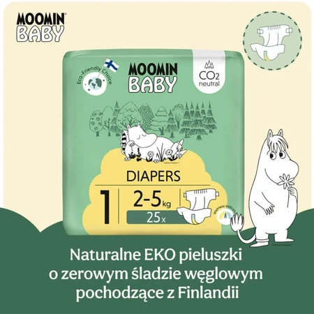 Moomin Baby, diapers, size 1, 2-5 kg, 75 pieces