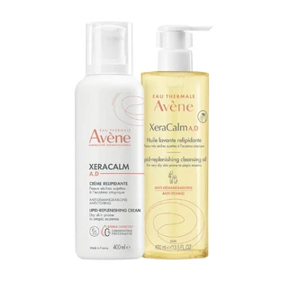 Avene XeraCalm A.D kit, rückfettende Creme für Gesicht und Körper, sehr trockene, atopische und juckende Haut, 400 ml + rückfettendes Reinigungsöl, 400 ml