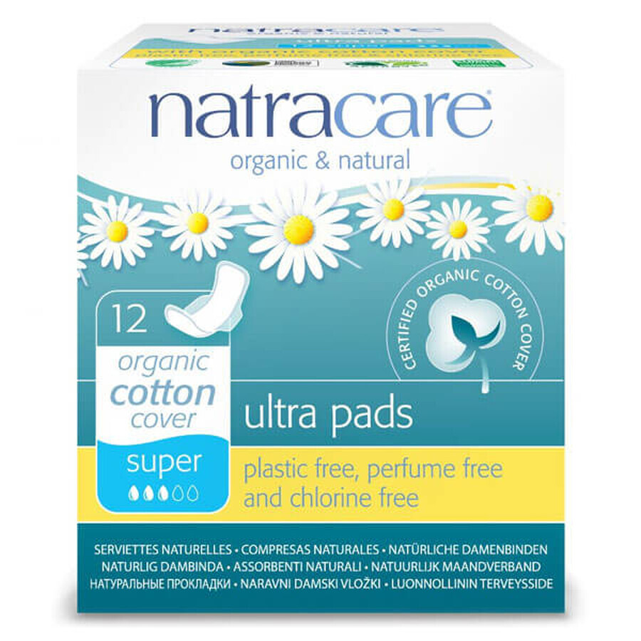 Natracare, biologisch katoenen maandverband met vleugels, Super, 12 stuks