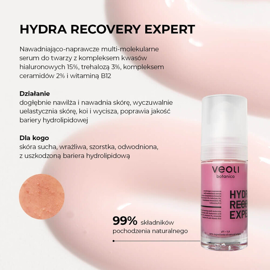Veoli Botanica Hydra Recovery Expert, suero facial multimolecular hidratante y reparador, 30 ml