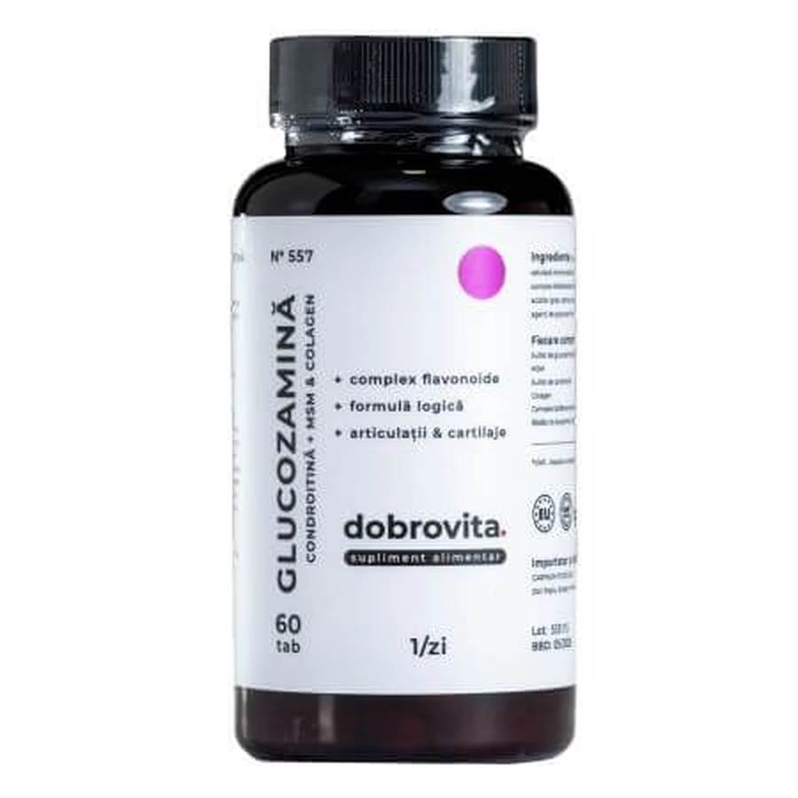 Glucosamina 500 mg, Condroitina 100 mg, MSM y Colágeno, 60 comprimidos, Dobrovita