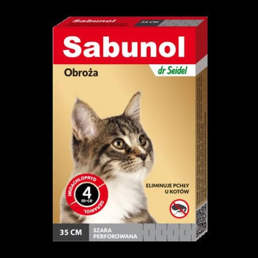 Grijze antiparasitaire halsband voor katten, 35 cm, 1 stuk, Sabunol