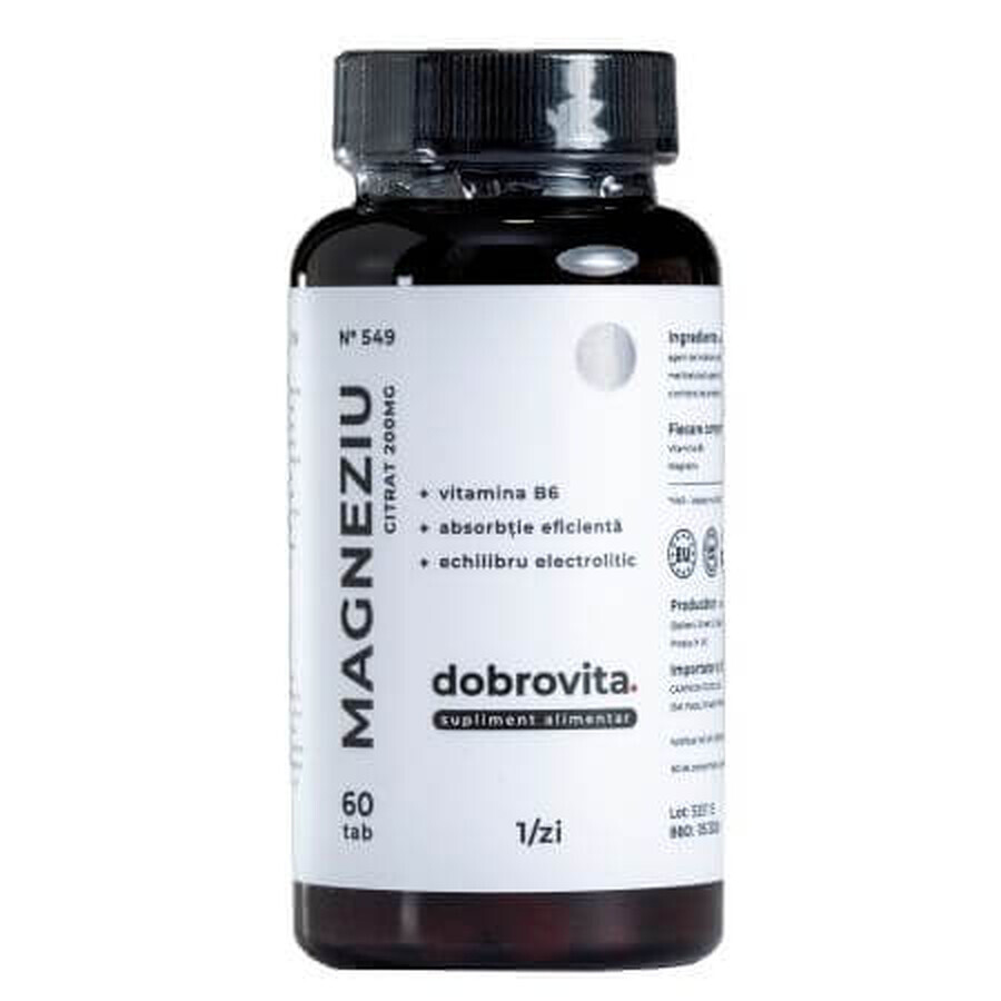 Magnesiumcitraat 200 mg + vitamine B6, 60 tabletten, Dobrovita