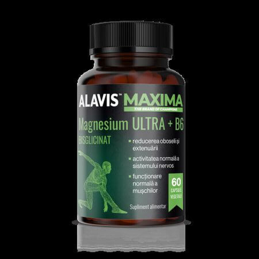 Magnesiumbisglycinaat Ultra+B6, 60 plantaardige capsules, Alavis Maxima