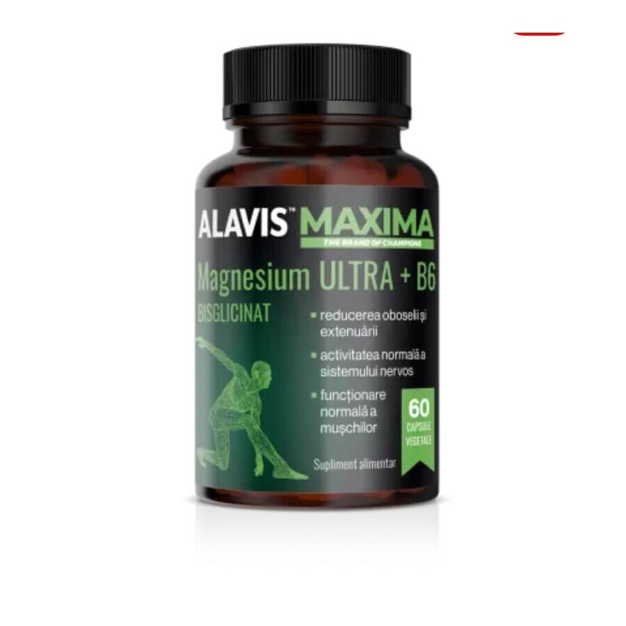 Magnesium bisglycinate Ultra+B6, 60 vegetarian capsules, Alavis Maxima