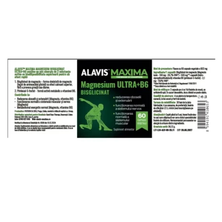 Magnésium bisglycinate Ultra+B6, 60 gélules végétales, Alavis Maxima