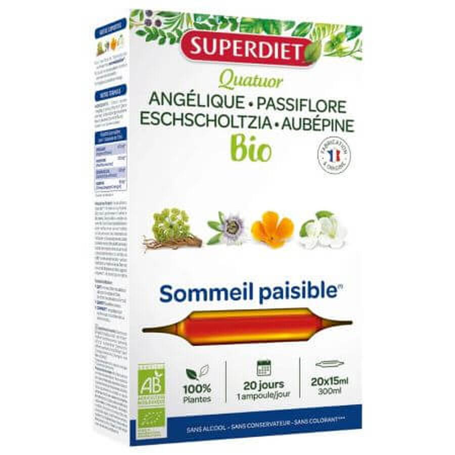 4 Herbs for peaceful sleep, 20 ampoules x 15 ml, SuperDiet