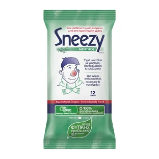 Cold wet wipes, Menthol, 12 pieces, Sneezy