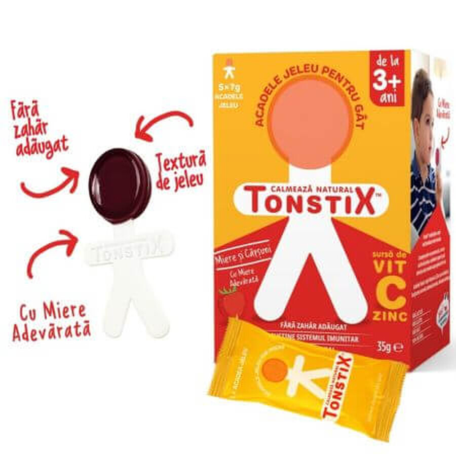 Tonstix jelly lollipops with honey and strawberry flavor, 5 x 7 g, Pharmaexcell