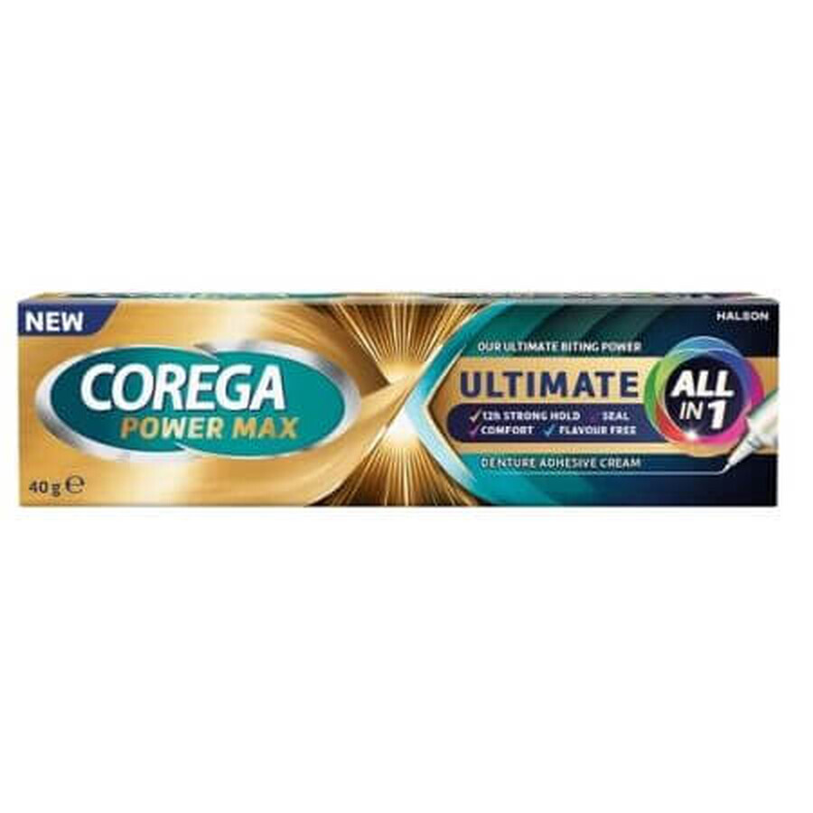 Corega Ultimate Todo en 1 crema adhesiva para dentaduras postizas, 40 g, Corega