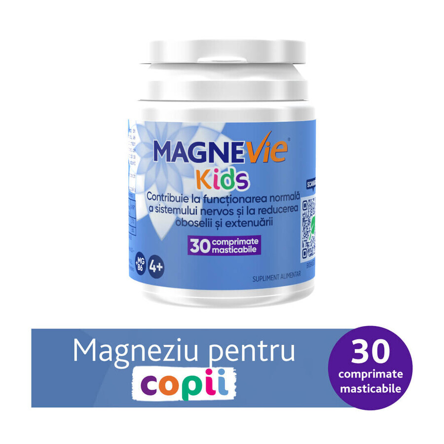MagneVie Kids, 70 mg magnesium + 0.6 mg vitamin B6, nervous system and concentration, 30 chewable tablets​​​​​​​​