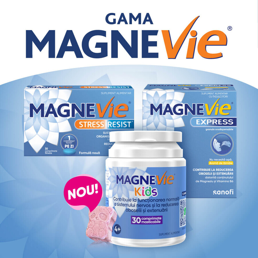 MagneVie Kids, 70 mg magnesium + 0.6 mg vitamin B6, nervous system and concentration, 30 chewable tablets​​​​​​​​