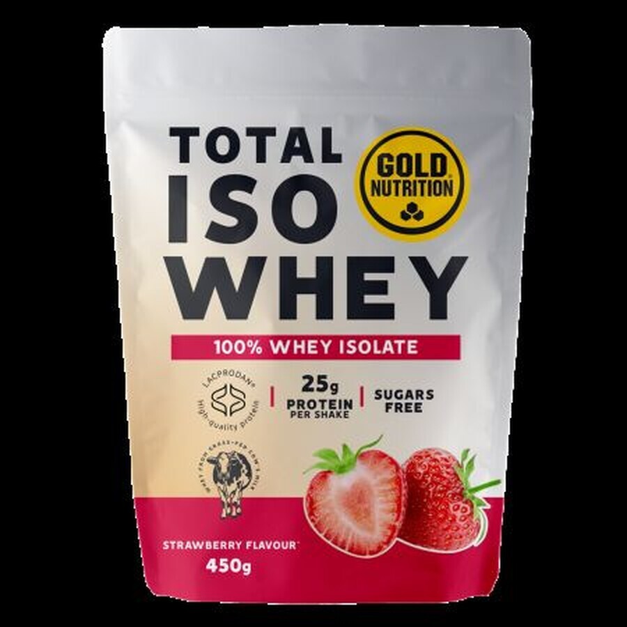 Proteína en polvo sabor fresa Total Iso Whey, 450 g, Gold Nutrition