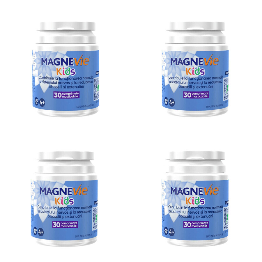 MagneVie Kids, 70 mg magnesium + 0.6 mg vitamin B6, nervous system and concentration, 4x30 chewable tablets​​​​​​​​
