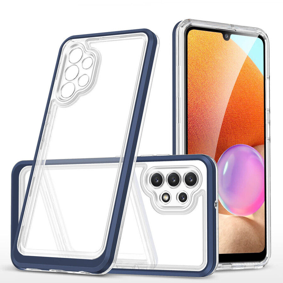 Carcasă transparentă 3in1 pentru Samsung Galaxy A32 5G capac gel cu cadru albastru