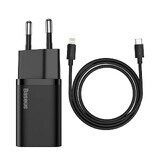 Baseus Super Si 1C USB Type C 20W Power Delivery snellader + USB Type C - Lightning kabel 1m zwart (TZCCSUP-B01)