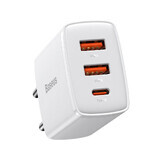 Baseus Compact snellader 2x USB / USB Type C 30W 3A Power Delivery Quick Charge wit (CCXJ-E02)