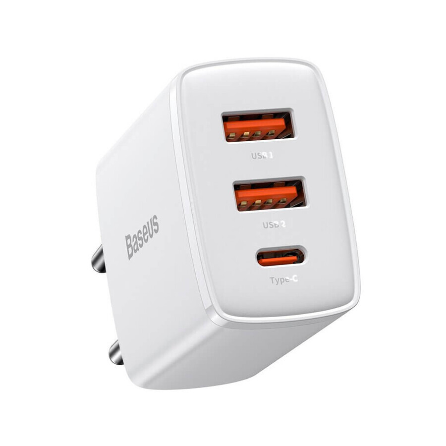 Baseus Caricatore rapido compatto 2x USB / USB Tipo C 30W 3A Power Delivery Quick Charge bianco (CCXJ-E02)