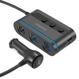 Choetech TC0021 cargador de coche 2x USB-C PD 1x USB-A QC 3x toma de mechero - negro