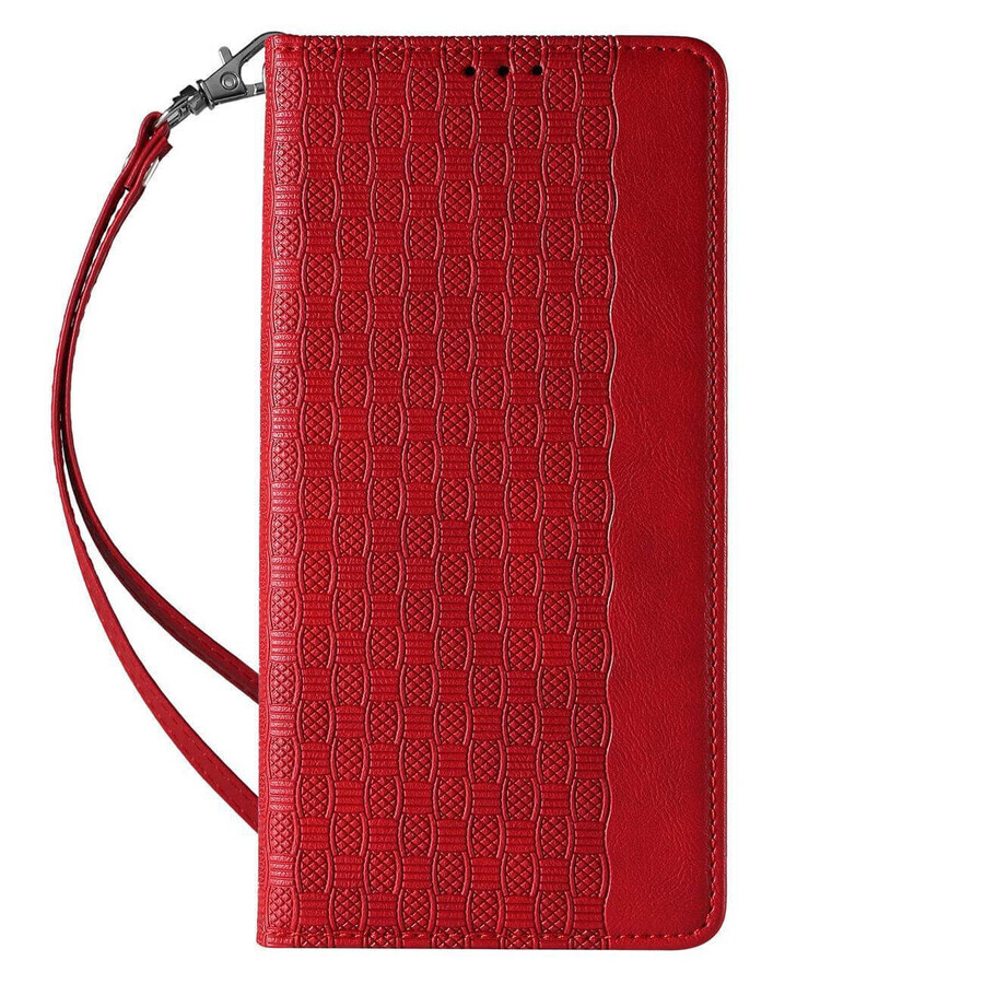 Correa magnética funda iPhone 14 Plus flip cover cartera mini lanyard stand rojo