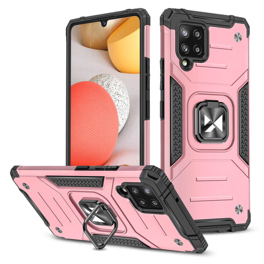 Wozinsky Ring Armor armored hybrid case cover + magnetic holder Samsung Galaxy A42 5G pink
