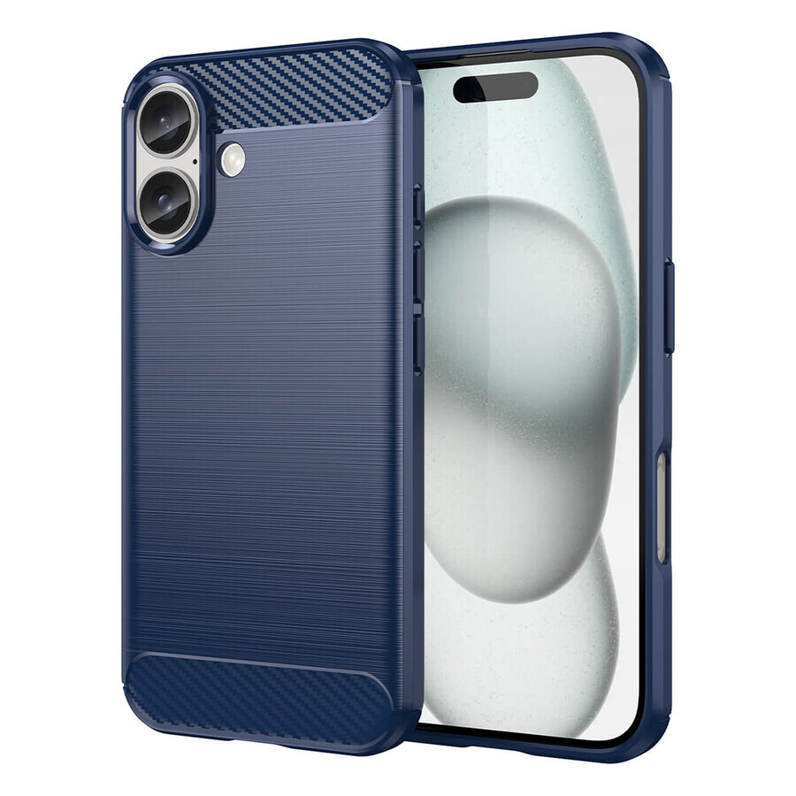 Siliconen hoesje Carbon case voor iPhone 16 - blauw