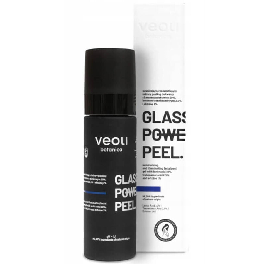 Veoli Botanica Glass Skin Power Peel Gel exfoliante facial hidratante e iluminador con ácido láctico 10%, ácido tranexámico 2,5% y ectoína 1%, 30 ml
