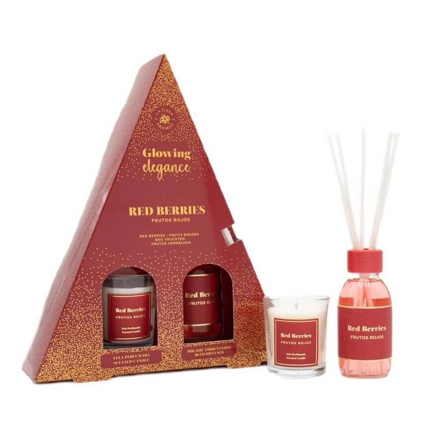 La Casa de los Aromas Glowing Elegance Set de bâtons de parfum Fruits rouges 95 ml + bougie parfumée Fruits rouges 120 g