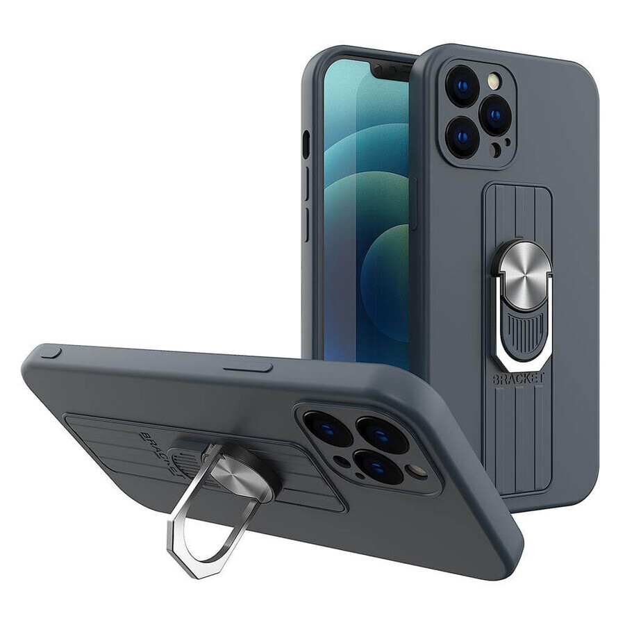 Funda de silicona Ring Case con asa y soporte para Samsung Galaxy S21+ 5G (S21 Plus 5G) azul oscuro