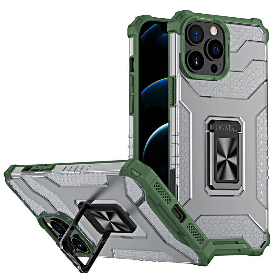 Crystal Ring Case funda híbrida blindada + soporte magnético iPhone 13 Pro verde